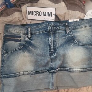 Almost Famous Mini Denim Skirt With Rhinestones